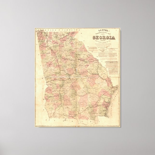 Lienzo Mapa topográfico de Lloyd's de Georgia (1864) (Anverso)