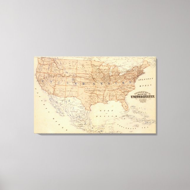 Lienzo Mapa Topográfico de los Estados Unidos (Anverso)