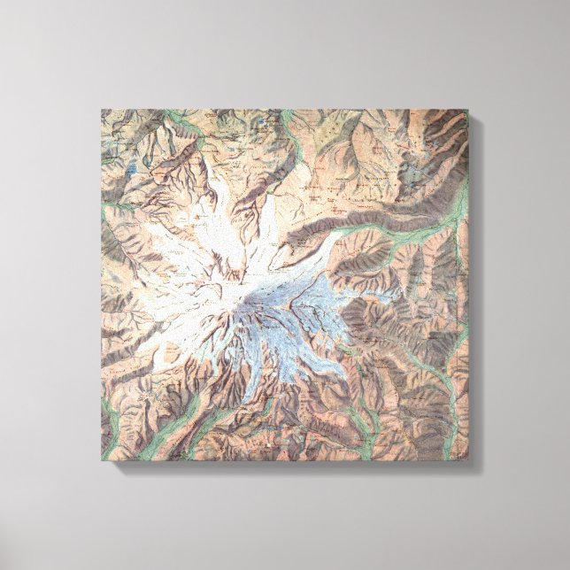 Lienzo Mapa topográfico del Monte Rainier Vintage en Wash (Anverso)