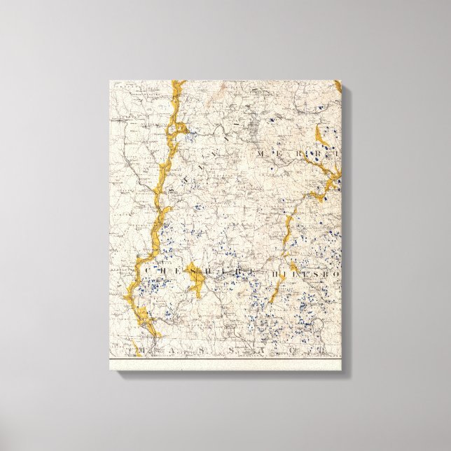 Lienzo Mapa topográfico y glaciar de New Hampshire 3 (Anverso)