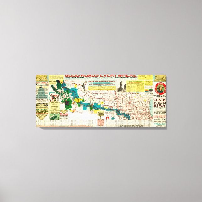 Lienzo Mapa turístico de la autopista Custer Battlefield (Anverso)