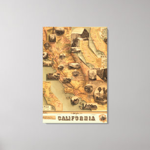Lienzo Mapa único restaurado de época de California, 18