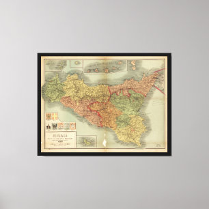 Lienzo Mapa viejo de Sicilia a partir de 1900 (carta de