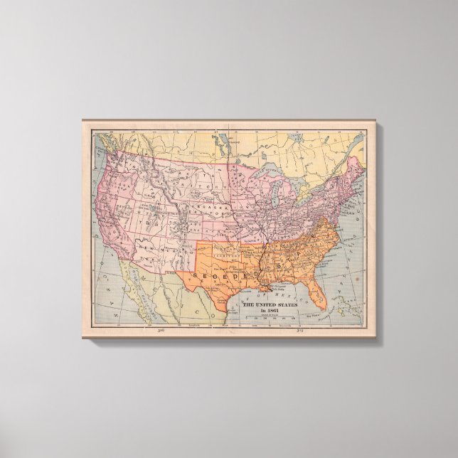 Lienzo Mapa vintage de la era de la guerra civil estadoun (Anverso)