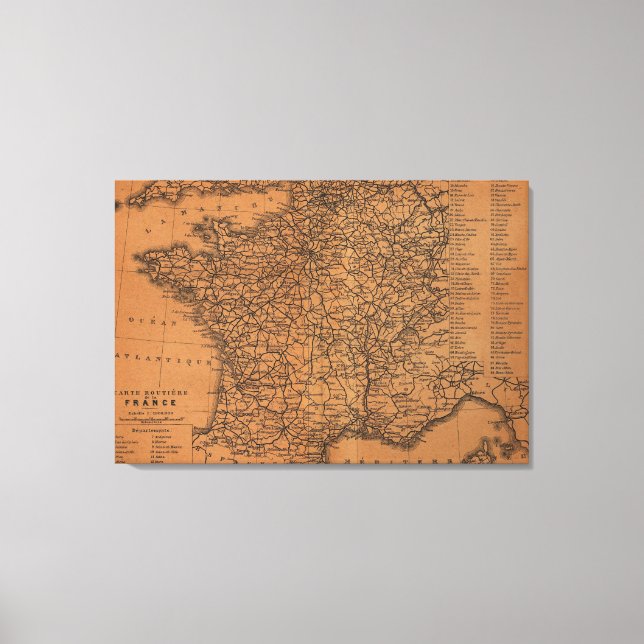 Lienzo Mapa vintage del ferrocarril en Francia (1914) (Anverso)