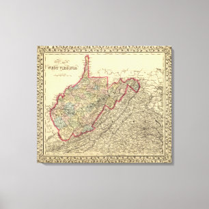 Lienzo Mapa Virginia Occidental del condado