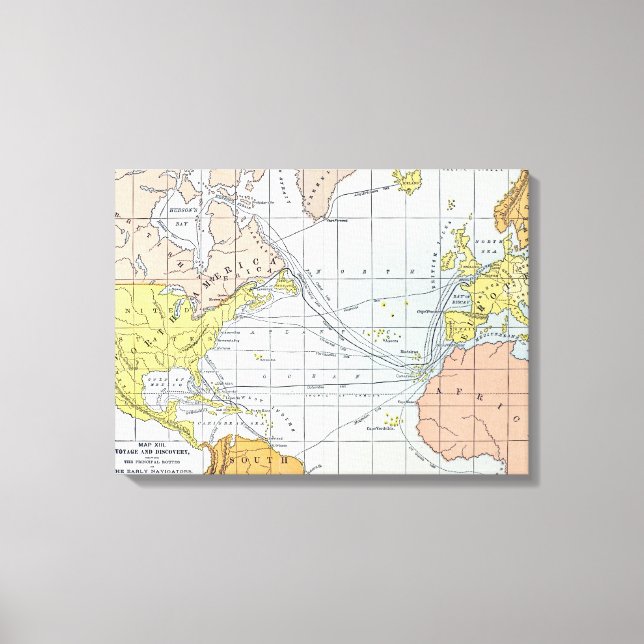 LIENZO MAPA: VOYAGOS ATLÁNTICOS (Anverso)