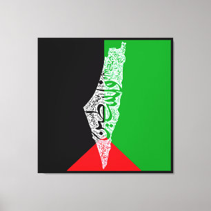 Lienzo Mapa y bandera de Palestina libre ف ن س ط