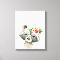 Mapache Bebé Floral Acuarela Animales del Bosque