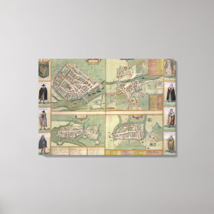 Lienzo Mapas de Galway, de Dublín, de la quintilla, y de
