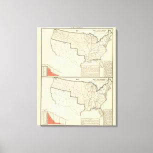 Lienzo Mapas litografiados bicolores de Estados Unidos