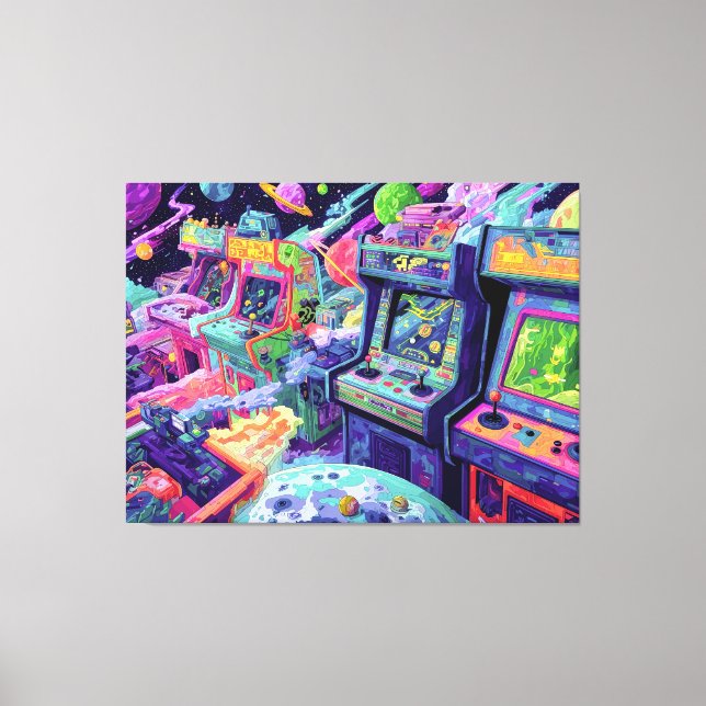 Lienzo Máquinas Retro de Arcade en el Espacio (Anverso)