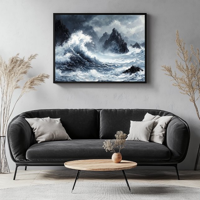 Lienzo Mar de tormenta con olas dramáticas que caen (Stormy Water Artwork)