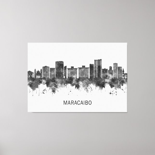 Lienzo Maracaibo Venezuela Skyline BW (Anverso)