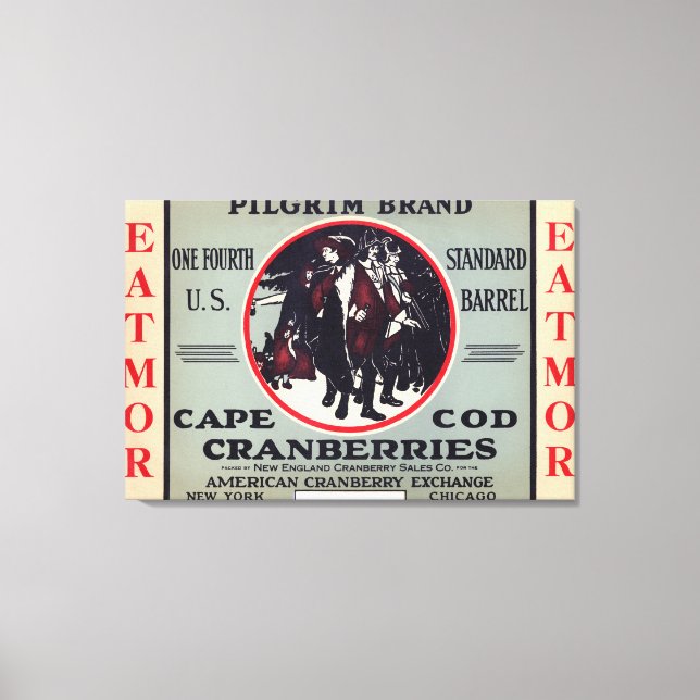 Lienzo Marca de peregrino de Cabo Cod Eatmor Cranberries (Anverso)