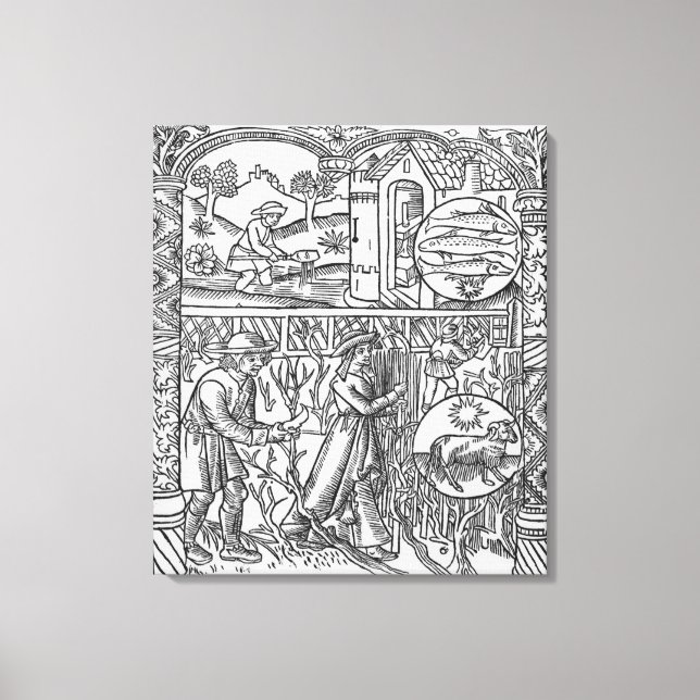 Lienzo Marcha, pesca y poda de árboles, Pisces (Anverso)
