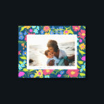 Lienzo Marco de flores silvestres paisajístico regalo del<br><div class="desc">Celebra un momento familiar favorito con este personalizado de lienzos fotográficos horizontales y un caprichoso marco de flores silvestres,  azul marino,  pintorescamente salvaje con texto editable y le da un regalo amable en el que puede trabajar una y otra vez.</div>