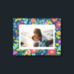 Lienzo Marco de flores silvestres paisajístico regalo del<br><div class="desc">Celebra un momento familiar favorito con este personalizado de lienzos fotográficos horizontales y un caprichoso marco de flores silvestres,  azul marino,  pintorescamente salvaje con texto editable y le da un regalo amable en el que puede trabajar una y otra vez.</div>