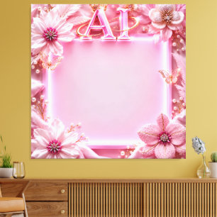 Lienzo Marco floral de IA rosa de lujo – Digital 1:1 eleg