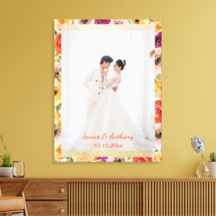 Lienzo Marco floral pareja de bodas chinos foto oriental