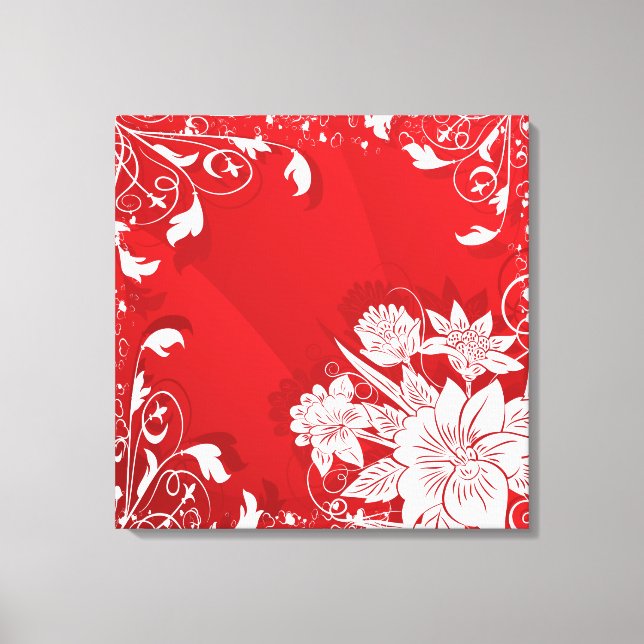 Lienzo Marco floral rojo y blanco (Anverso)