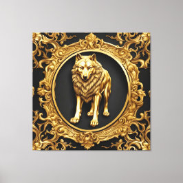 Lienzo Marco ornamental de lobo negro y oro
