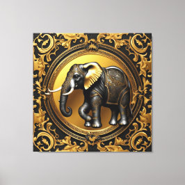 Lienzo Marco ornamental de oro elefante