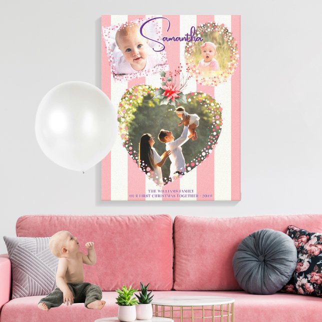 Lienzo Marcos Adornados 3 Fotos Rosa Primer Cumpleaños Na (Ornate Frames 3 Photo Pink 1st Christmas Milestone Foam Board Nursery Decor Family Keepsake Gift)