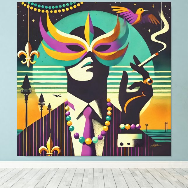 Lienzo Mardi Gras El hombre que fuma (Insitu (piso de madera))