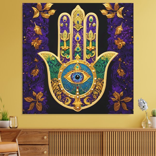 Lienzo Mardi Gras Gold Purple Green Hamsas Art (Insitu (Sala de estar))