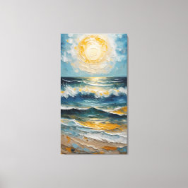 Lienzo Marea Dorada: Atardecer Impresionista en el Océano