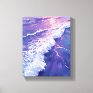 Lienzo Marea Púrpura Pintura de Acuarela de Olas del Oc