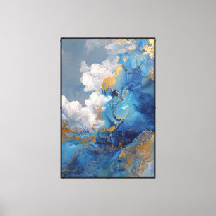 Lienzo Mareas Celestiales: Abstracto Azul y Dorado