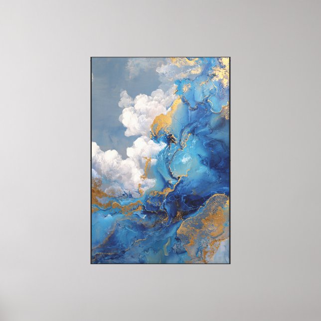 Lienzo Mareas Celestiales: Abstracto Azul y Dorado (Anverso)