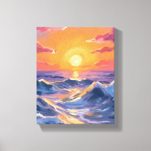 Lienzo Mares Rocosos Olas del Océano Pintura en Acuarela 