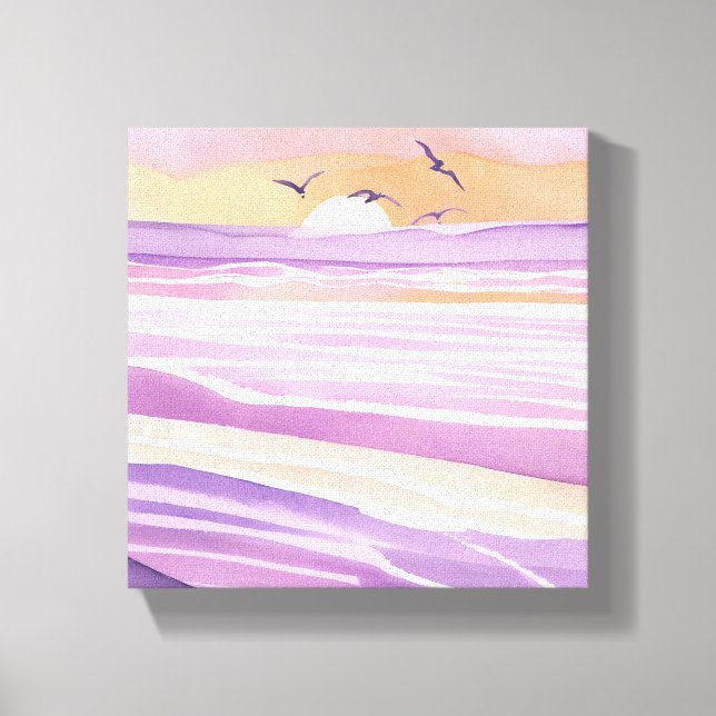 Lienzo Mares rosados | Waves oceánicas de Sunset de color (Anverso)