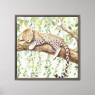 Lienzo Marfil verde resumen leopardo de la jungla en un á