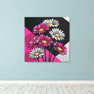Lienzo Margaritas en rosa y blanco 