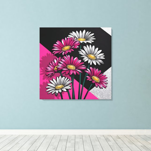 Lienzo Margaritas en rosa y blanco  (Insitu (piso de madera))