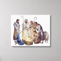 María, José y pastores que rodean al bebé Jesús