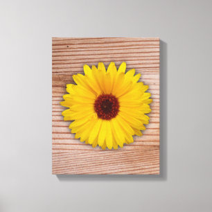 Lienzo Marigold de girasol en tablas de madera rusas