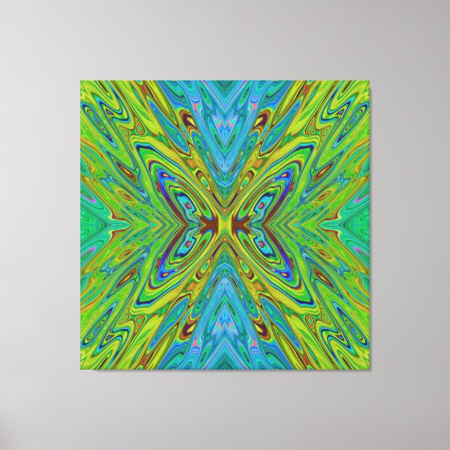 Lienzo Mariposa abstracta trippy chartreuse y azul (Anverso)