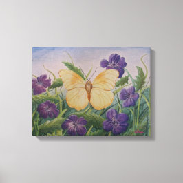 Lienzo Mariposa Amarilla Con Flores