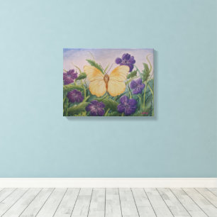 Lienzo Mariposa Amarilla Con Flores