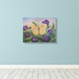 Lienzo Mariposa Amarilla Con Flores