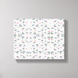 Lienzo Mariposa azul y flores rosadas al aguarela vintage
