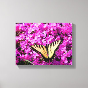 Lienzo Mariposa de cola torta en flores de jardín