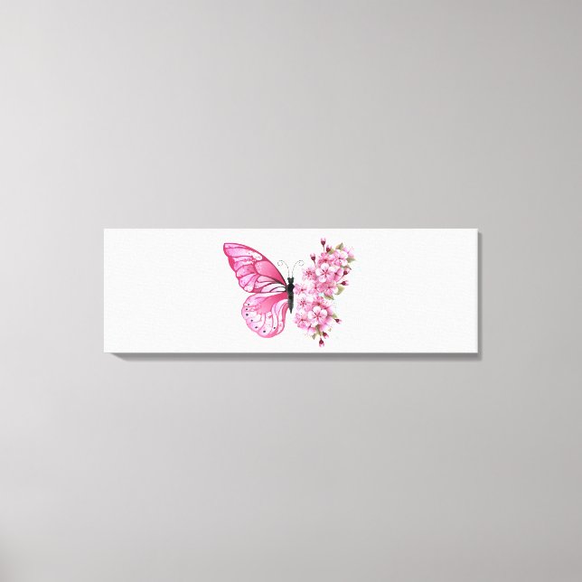 Lienzo Mariposa de flor con Sakura rosa (Anverso)