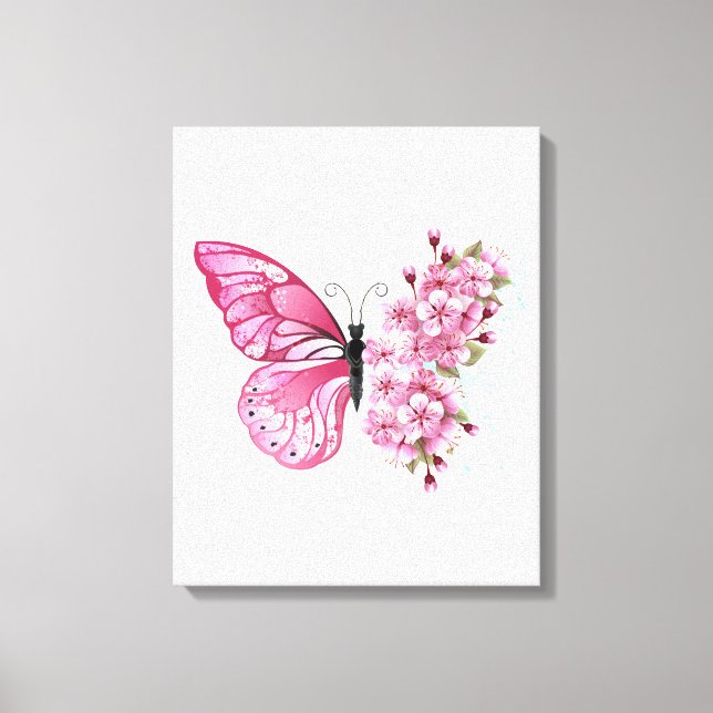 Lienzo Mariposa de Flor con Sakura Rosa (Anverso)