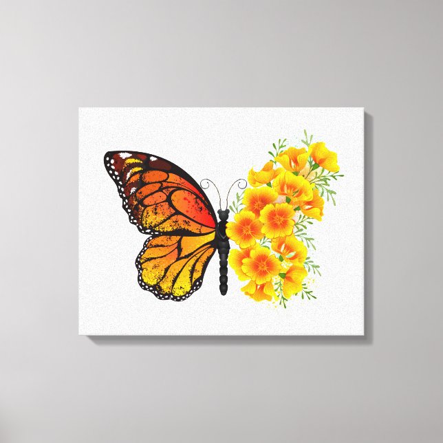 Lienzo Mariposa de flores con amapola amarilla de Califor (Anverso)